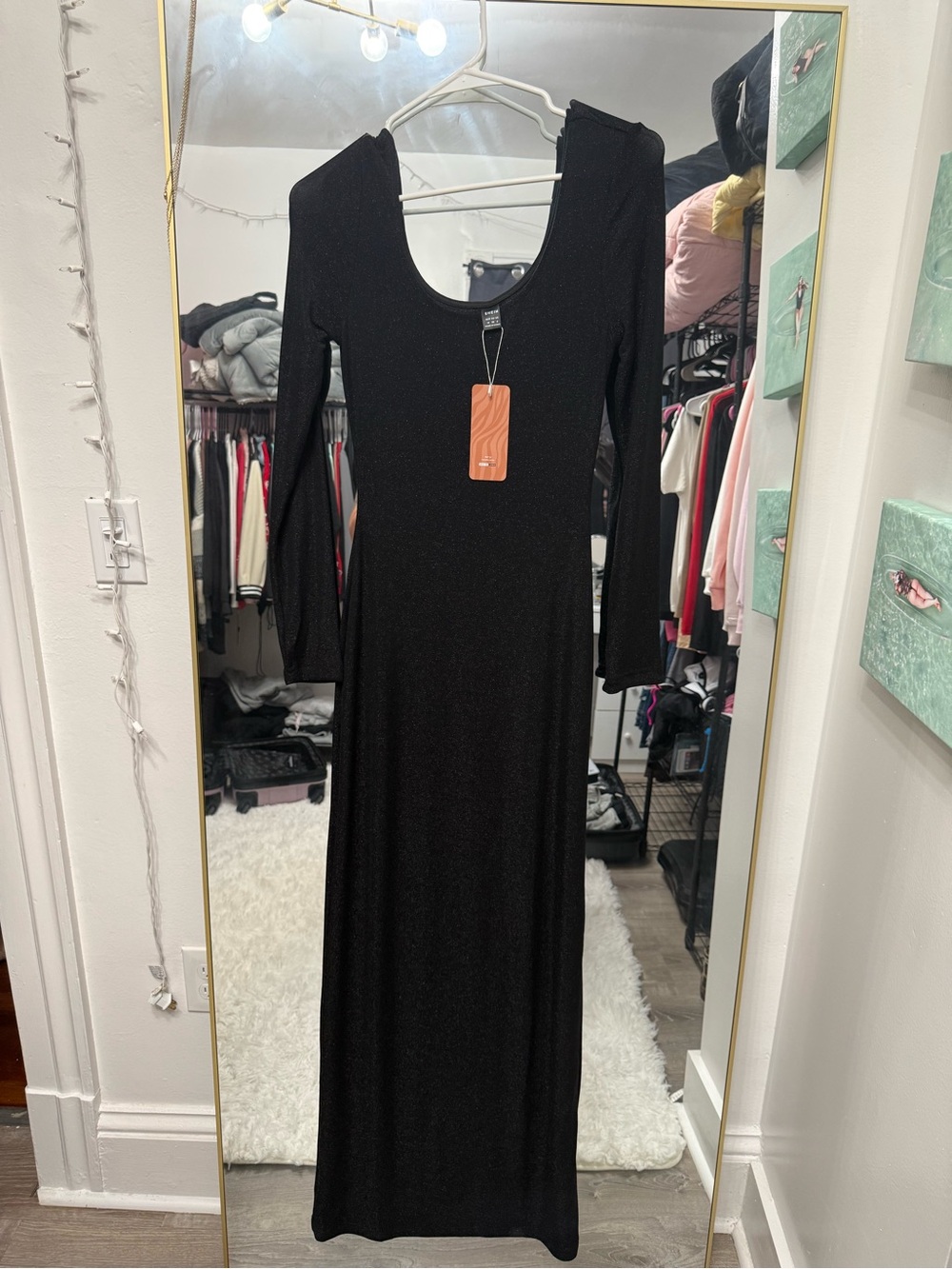 SHEIN Black Long Sleeve Scoop Neck Maxi Dress